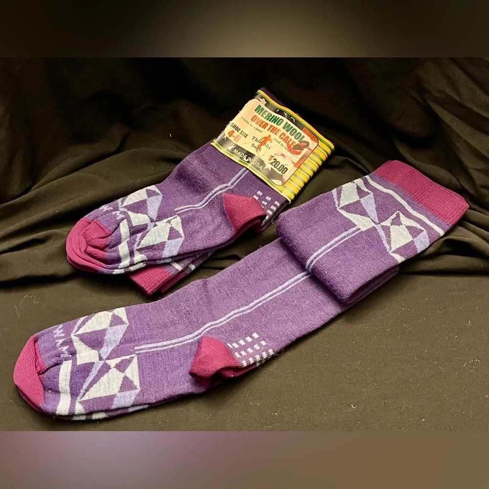 Goldie’s 2 Pair Purple Merino Wool Over the Calf Socks Women’s Shoe Size 4-6 Ski